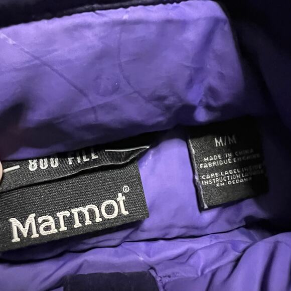 Marmot Down Puffer Vest Womens Medium 800 Fill Purple Jacket Full Zip Mock Neck - Picture 7 of 7